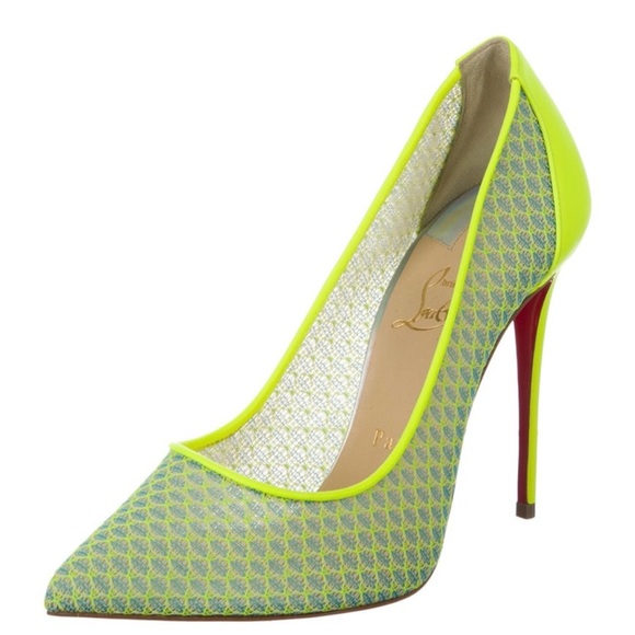 Christian Louboutin Follies Lace Heels in Fluorescent Yellow - Picture 5 of 15